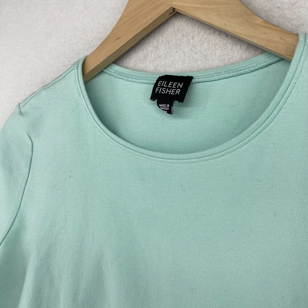 EILEEN FISHER Top M Cotton Jersey Interlock Crewneck Short Sleeve Green - Picture 2 of 10